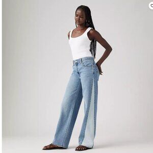 Levi's Premium Baggy Dad Pieced Jeans Mixed Bag Medium Wash Mid Rise 26 27 NEW